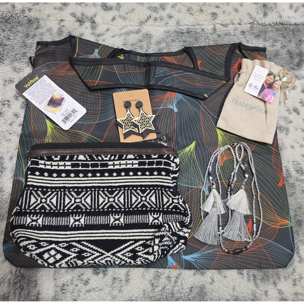 Bundle YaYbag Reusable Tote Trades of Hope Symphony Necklace Earrings Pouch